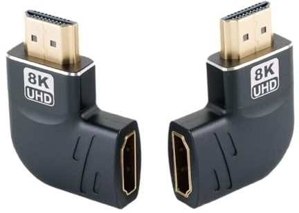 Tecmojo 8K Flat Right Angle HDMI 2.1 Adapter, 90 Degree and 270 Degree HDMI Adapter Male to Female, Supports 8K@60Hz / 4K@120Hz for HDTV, 2 Pack, Black