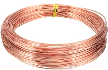 QUARKZMAN Reiner Kupferdraht, Blanker T2 Kupferdraht, Kupferspule Reiner Kupferkabel für Basteln Schmuckdraht Gartenarbeit Elektrotechnik und DIY Handwerk, 52Ft (16m) 17 Gauge (1.1mm)