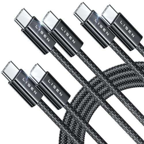 LISEN 60W USB C Kabel, [3er Pack, 0,5M 1M 2M] USB C auf USB C Kabel Set, PD 3.0 Schnellladekabel USB C für iPhone 17 Pro Max Zubehör,iPhone 16 15,Switch,Samsung Galaxy S25,Pixel,MacBook,iPad,Xiaomi