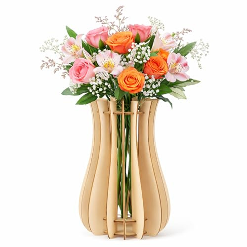Menibeuty Vaso in legno artigianale per mazzi di fiori di blocchi di costruzione, supporto per fiori puzzle compatibile con Lego 10280/10313/10328, decorazione per la casa moderna e scandinava