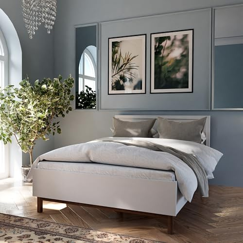 Forte PENKRIDGE Bett, Liegefläche 140 x 190 cm, Holzwerkstoff, Schlafzimmer, Landhausstil, Secret Grey | Schlammeiche Holzdekor, 141,4 cm breit x 95,5 cm hoch x 197,5 cm tief