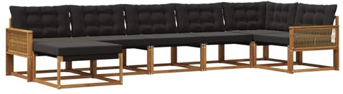 vidaXL Outdoor-Sofagarnitur mit Kissen 7 pcs Natürlich und Schwarz, Moderne Garten-Sofa-Garnitur, langlebige Möbel, schicker Sitzplatz, wetterfest, Bequeme Relaxoase