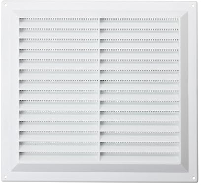 Map Plastic Louvre Air Vent with Flyscreen, for Openings 9 x 9 (229mm x 229mm), Triple Brick Grille Cover for Interior & Exterior Use, White