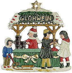 DECO DIRECT Zinnfigur Glühweinstand, Metallic Silber, FIGURINE, Weihnachtsmarkt, Garten, Dekorative Anzeige, Sammeln, Geschenke
