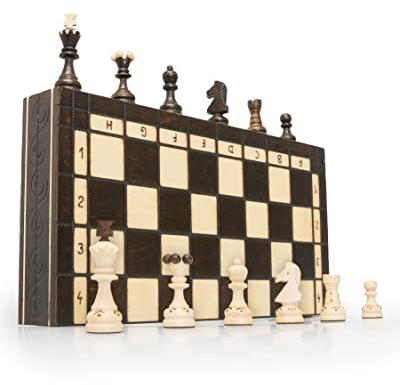 ChessEbook Juego de Ajedrez Pearl - Tablero de Ajedrez de Madera 34 x 34 cm, Juego de Tablero Ajedrez Plegable - Juego de ajedrez con Tablero de Madera y Piezas Hechas a Mano