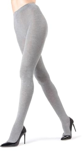 MeMoi Brooklyn Flat Knit Cotton Tights for Women, Cozy and Stretchy Soft Sweater Tights - Sizes XS to 5x-6x, Medium Gray, L-XL