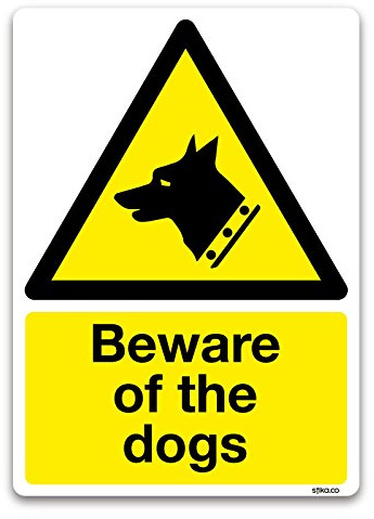 Beware of the Dogs klar Warnung Aufkleber Vinyl Schild Aufkleber 100 x 150 mm