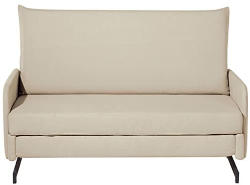 Beliani Schlafsofa 2-Sitzer Beige Stoff Retro Doppelsofa Polsterbezug | Für 2 Personen, Gerade, Schaumstoff-Füllung, Metall, Sitzhöhe 44 cm, Mit Schlaffunktion, Abnehmbare Bezüge, 147 x 80 x 68 cm