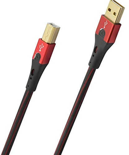 Oehlbach USB-Evolution B - hochwertiges USB-Kabel Typ 2.0 USB-A auf USB-B (für Audio-Streaming, DAC und Drucker) schwarz/rot - 5m