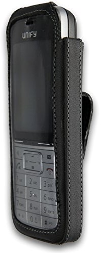 JT Berlin Turnline Schutzhülle für das Gigaset SL450 / SL750 / Unify Open SL5 - schwarz [Echtleder I 8-Stufen Gürtel-Drehclip I Handmade in Europe I Smarte Folie] - 12016