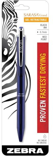Zebra Sarasa Grand, Retractable Gel Ink Pen, Turquoise Barrel, Medium Point, 0.7mm, Black Ink, 1-Count
