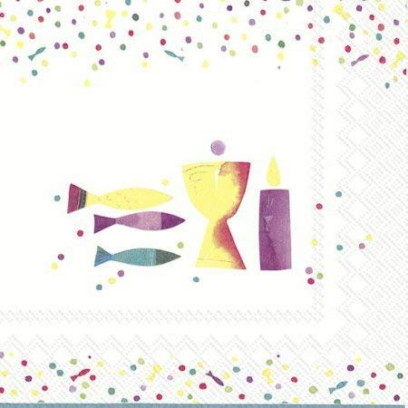 20 Serviette Kommunion, Konfirmation, gelb-brombeer-petrol, 33x33cm
