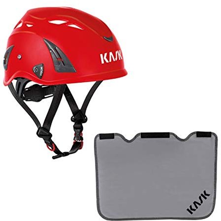 KASK Schutzhelm, Bergsteigerhelm, Industriekletterhelm Plasma AQ - Arbeitsschutzhelm, Drehrad + Nackenschutz grau mit BG Bau Förderung, Farbe:rot