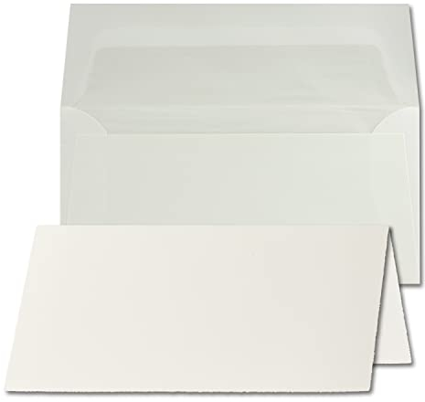 100x DIN Lang Faltkarten Set hochdoppelt mit gefütterten Umschlägen Weiß, Büttenpapier, 100 x 210 mm - 240 g/m² - Kartenset aus Bütten
