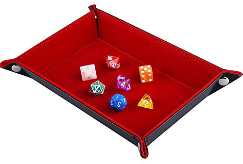 SIQUK Würfelteller Klapp Rechteck PU Leder und Burgund Samt Würfelbretter für Dungeons und Dragons RPG Würfel Gaming D & D und andere Tischspiele