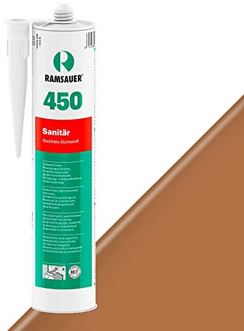 RAMSAUER 450 Sanitär 1K Silikon (Mittelbraun) - 310ml Kartusche, ideal für Feuchträume & Nassbereiche, Lebensmittelbereich, leicht verarbeitbar, schnelle Tiefhärtung, optimale Glättbarkeit