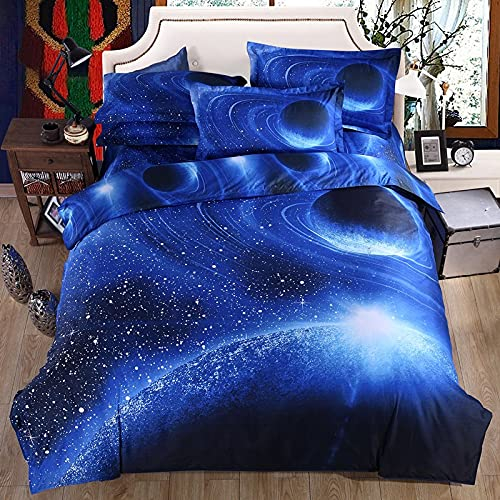 WONGS BEDDING Bettwäsche 135x200 Galaxie Bettwäsche 2 Teilig Junge Bettwäsche Mikrofaser Universum Wendemotiv Bettwäsche Wendebettwäsche Deckenbezug mit Reißverschluss und Kissenbezug 50×75