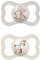MAM Air Succhietto 6-16 Mesi (Set da 2), Ciuccio MAM 6-16 mesi per pelli sensibili e delicate, Kit da 2 accessori neonato con tettarella in silicone e porta ciuccio sterilizzatore, Neutro/Grigio