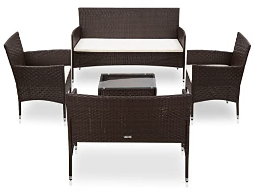 vidaXL Gartenmöbel 5-TLG. mit Auflagen Sitzgruppe Gartenset Lounge Garnitur Set Sofa Couch Sessel Gartensofa Sitzgarnitur Poly Rattan Braun