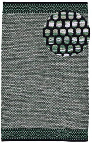 carpetfine Baumwollteppich Kelim Mia Grün 200x250 cm | Moderner Teppich für Wohn- und Schlafzimmer