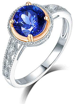 Daesar 18K Weißgold Ring für Damen mit Diamant Echt Solitärring 4-Steg-Krappenfassung mit Tansanit 1.3ct, Verlobungsring Weißgold Hochzeitsring Gr.52 (16.6)