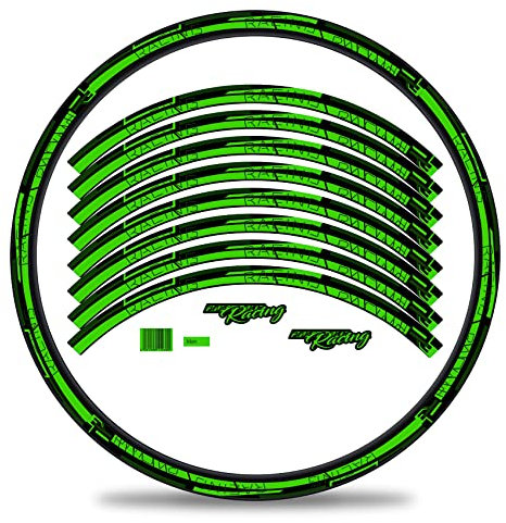 Finest Folia 16-teiliges Set Felgenrandaufkleber Sticker für Fahrrad Felgen Streifen Stripes Design Komplett Set für 27 29 für Ebike Rennrad Mountainbike MTB RX038 (Neon Grün Glanz)