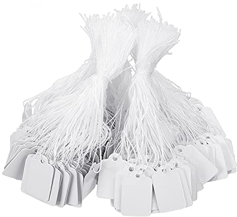 1000 Stück Schmuck-Preisschilder mit Schnur befestigt, Display-Etiketten, Papier-Preis-Etiketten,Markierungsetiketten mit elastischer Schnur