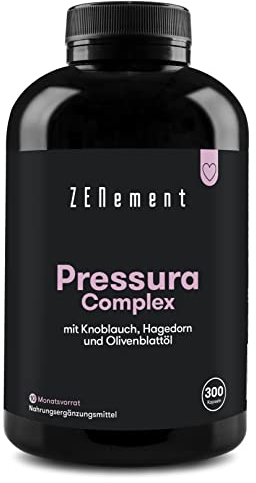 Pressura Complex, con di Aglio, Biancospino e Olio di Foglie d'Ulivo, 300 Capsule Softgel | Nessun reflusso, Inodore | 100% Ingredienti Naturali, Senza Additivi, Senza Soia | Zenement