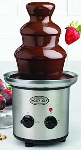 Nostalgia 3 Tier Electric Chocolate Fondue Fountain, Machine for Parties, Melts Cheese, Queso, Candy, and Liqueur Dip Strawberries, Apple Wedges, Vegetables, and More, Stainless Steel, 170 W