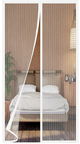 WENT Magnetic Fly Screen Door 90x200 cm, Various Sizes, Insect Screen No Drilling Required, Suitable for Balcony, Terrace, Cellar, Bedroom and Sliding Doors, White