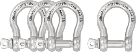 SHONAN 5/16 Bow Shackles, Heavy Duty D Ring Shackle Marine Grade, 4 Pcs Stainless Steel Boat Anchor Kit Screw Shackles for Chain or Strap, 880 Lbs Capacity