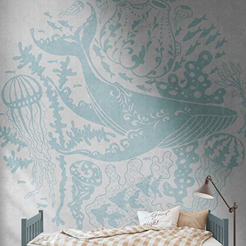 TADESSI | Fototapete | Vliestapete | Digitaldruck mit Fischen | Blau | 3.71 x 2.80 m | Kinderzimmer | Tapete für Wohnzimmer - Flur - Büro - Küche - Wohnräume