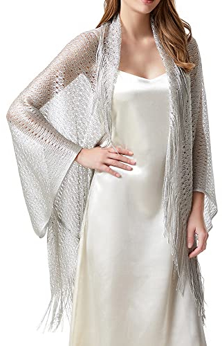 LoudSung Coprispalle estivo aperto sul davanti, cardigan da spiaggia sottile morbido con nappe cave, scialli per donne e ragazze, Argento, 50