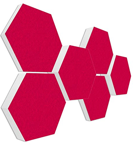 platino24 Schallabsorber COLORE aus Basotec G+ I Akustikpaneele mit Akustikfilz I 3D Wand-Paneele mit 6 Waben in Fuchsia I Akustikplatten zur Schalldämmung in Büro, Studio & Wohnung