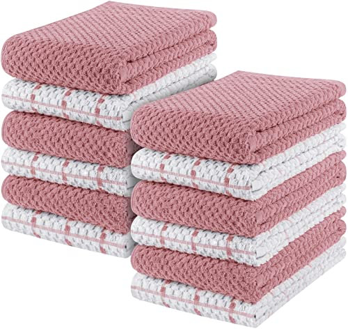 Utopia Towels Kitchen Towel Pack (12), 15 x 25 Inch Absorbent Soft Cotton Linens, Tea and Bar Towels Set (Dusty Pink)