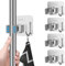 Hoewot 4 Pcs Mop Broom Holder, Stainless Steel No Drill Mop Holder Wall Mounted with Hooks Hanger, Mop Broom Organizer for Bathroom, Office, Kitchen, Closet, Garage(Silver) (Hoewot-02)