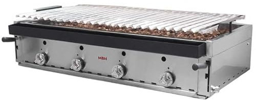 MBH - Barbacoa a gas profesional de piedra volcánica 120 cm para hostelería. Barbacoa industrial parrilla acero inoxidable para bar, restaurante.