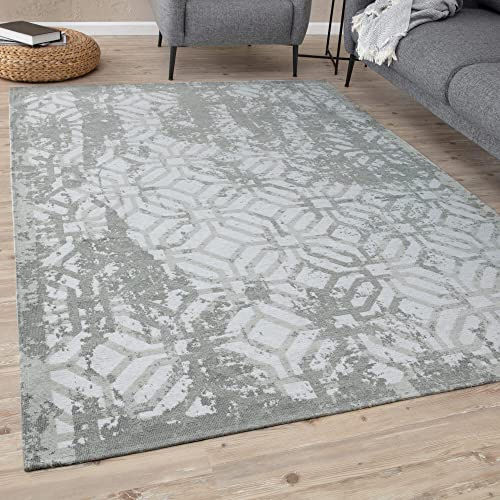 THE RUGS Machine Washable Rug – Geometric Design Rugs for Living Room, Bedroom, Hallway, Flat-weave Area Rugs, (Green, 80x300 cm)