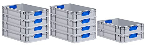 PROREGAL SuperSparSet 10x Eurobox NextGen Color | HxBxT 12x40x60cm | 23 Liter | Griffe blau geschlossen | Glatter Boden | Eurobehälter, Transportbox, Transportbehälter, Stapelbehälter