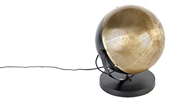 Qazqa - Industrie I Vintage I Industrie I Vintage I Tischlampe schwarz mit Messing - Haicha I Wohnzimmer I Schlafzimmer - Stahl Kugel I Kugelförmig I Rund - LED geeignet E27