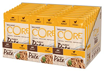 Wellness CORE Purely Paté Huhn, 12 x 85 g, Nassfutter für ausgewachsene Katzen, Katzenfutter Pastete, ohne Zuckerzusatz, getreidefrei, mit hohem Fleischanteil