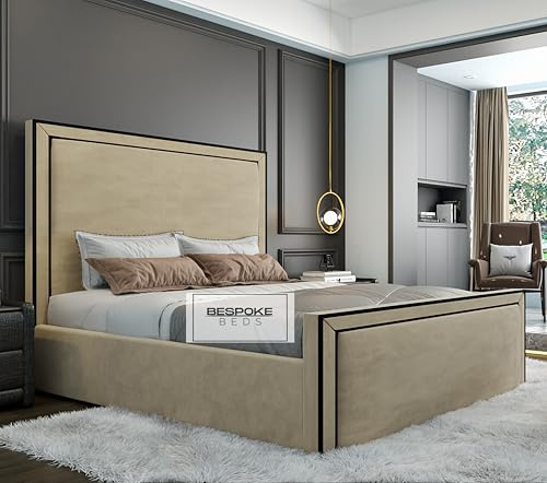 Fabric Upholstered Bed Frame, Ottoman Storage Bed Frame, Plush Velvet Bed Frame With Black Thread, Double King,Super King Bed Frames (Mink Plush Velvet, 6FT Super King Size)