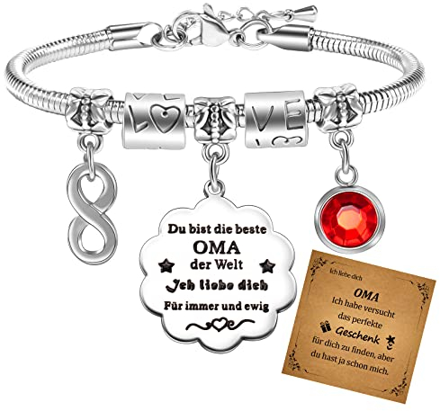 YELUWA Oma Armband, Muttertags-Geschenk-Armband mit Box und Karte, Muttertags Geburtstags Geschenk für Oma vom Enkel/Enkelin, Edelstahl Armband mit Lasergravur für Damen, Weihnachts für Oma