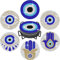 6 Stück 5D-Diamant-Gemälde Untersetzer Kits mit Halterung, blaues böses Blick, DIY-Diamant-Untersetzer-Set, Zubehör, Hamsa-Hand-Diamant-Malerei-Set für Anfänger und Erwachsene, Boho-Heimdekoration
