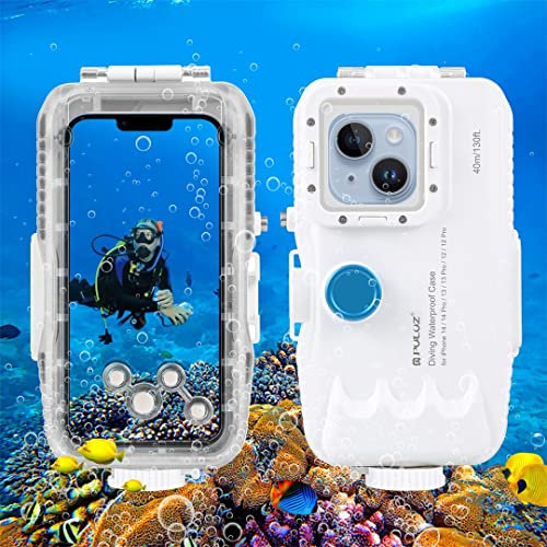 LiLiTok Protective Case For iPhone 12 13 Mini/iPhone 14 13 12 Pro Max Diving Case (40m/130ft), Waterproof Case Phone Cover (for iPhone 14 /14Pro /13 /13Pro /12Pro) White