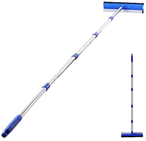 YONILL Lavavetri con manico lungo – 152,4 cm tergivetro per la pulizia dei vetri con lama in gomma e spugna scrubber, kit 2 in 1 per lavaggio finestre con asta di prolunga per casa, parabrezza auto e