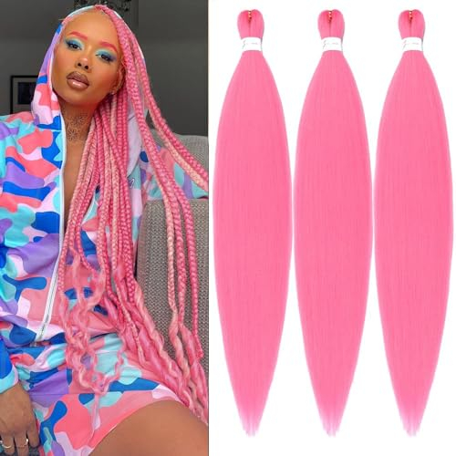 YDDM Pre Stretched Braiding Hair Extensions 32 Zoll 3packs Braids Extensions Kunsthaar Pink Haarverlängerung Kunsthaar Zum Einflechten Extension Für Jumbo Braids Haare(32 Zoll, Pink#)