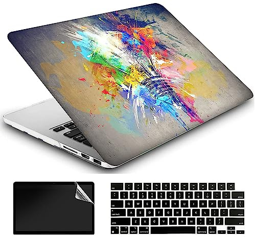 AMCJJ Kompatibel mit MacBook Air 13 Zoll Hülle 2017-2010 A1466/A1369,Schutzhülle Cover & EU Tastaturschutz & Displayschutz,Bunte Birne 1