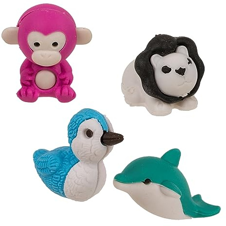 Puzzle Radierer Set - 4 Tier Radiergummis zum radieren & puzzeln - Affe, Delphin, Ente & Löwe - 3-4 cm groß