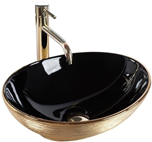 Rea Vasque à poser Sami Brush Rose Gold Lavabo Salle de Bain 410 x 345 x 150 mm en Céramique (or/noir)